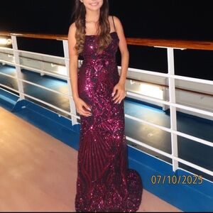 Burgundy Sequin Mermaid Prom Dress | Formal Evening Gown